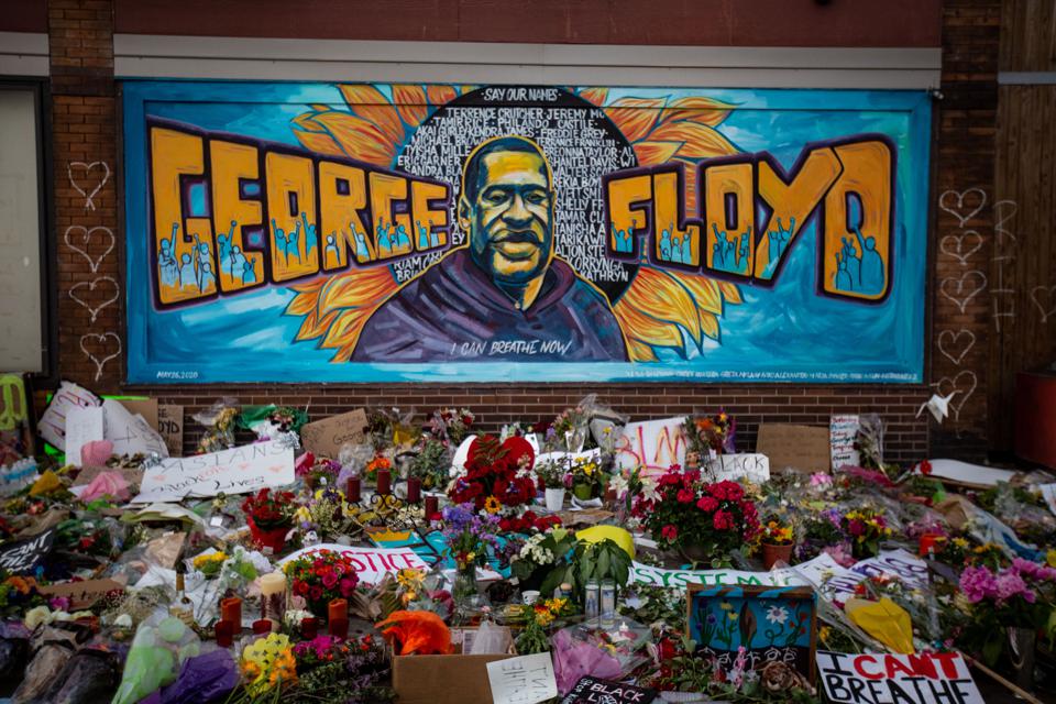 George Floyd Memorial - painted bya group of community artists, Cadex Herrera, Greta McLain, and Xena Goldman.